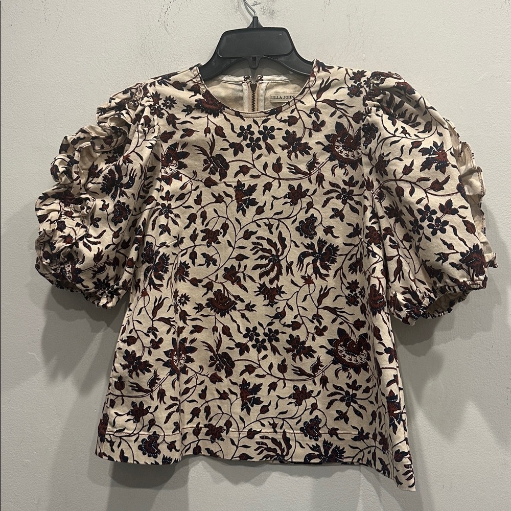 Ulla Johnson Tessie Floral Balloon Sleeve Top ruffle cottage core size 6 vines - Picture 3 of 9